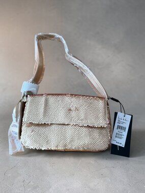 NICOLE MILLER Gold Pink Reversible Sequin Shoulder Bag NEW NWT